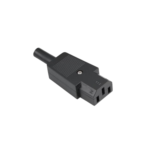 Mufa IEC C13 pe fir neagra, vedere unghi lateral, conector compact pentru cablu alimentare echipamente