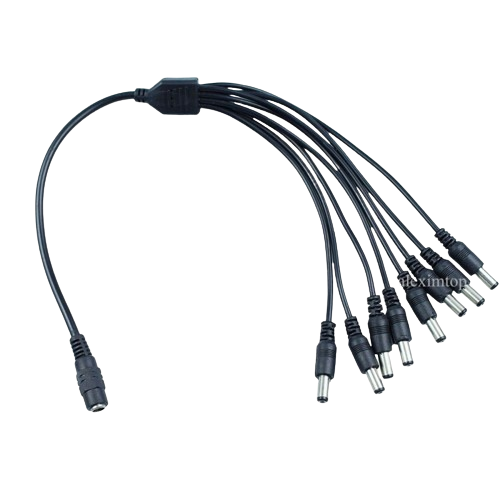 Cablu splitter DC 2,1mm mama la 8 tata, 30cm, compatibil 12-24V, pentru alimentare simultana 8 camere CCTV