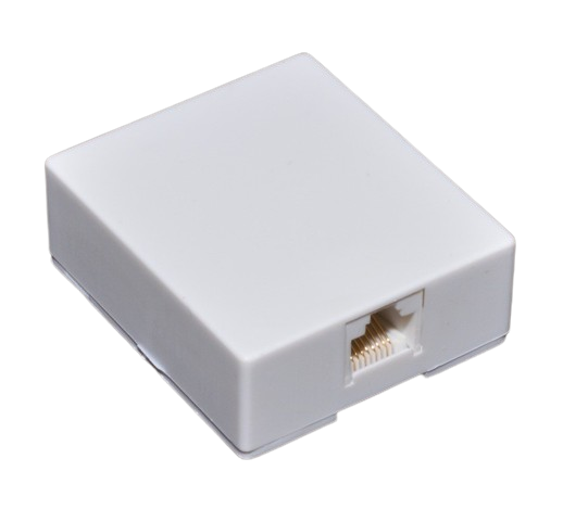 Priza simpla UTP RJ45 alba, profil compact, vedere laterala cu conector frontal