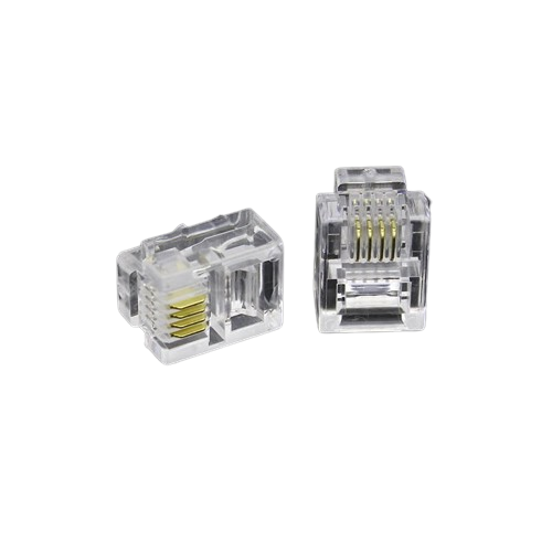 Mufa RJ11 transparenta pentru cablu telefon 4 fire, contacte aurite, set 100 bucati, montaj prin sertizare