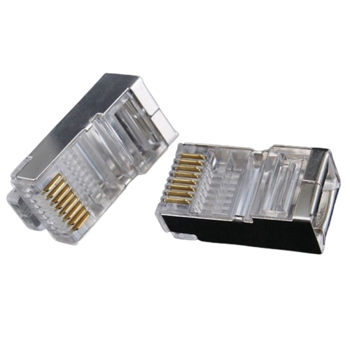 Mufa RJ45 blindata metal, 8 pini aurit, compatibila UTP Cat5/Cat6, set 100 bucati, corp transparent policarbonat