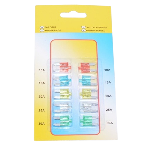 Set 10 mini sigurante fuzibile auto cu LED, capacitati 10A-30A, tip ATO/ATC, corp ABS, compatibile universal