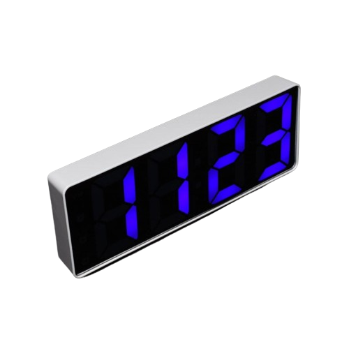 Ceas digital LED albastru cu afisaj oglinda, alarma programabila, alimentare USB sau baterii AAA