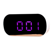 Ceas digital oglinda cu afisaj LED mov, alarma si termometru, 13 cm, alimentare USB sau baterii