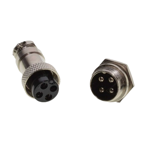 Conector aviator 4 pini - vedere frontala mufa mama si tata, constructie metalica