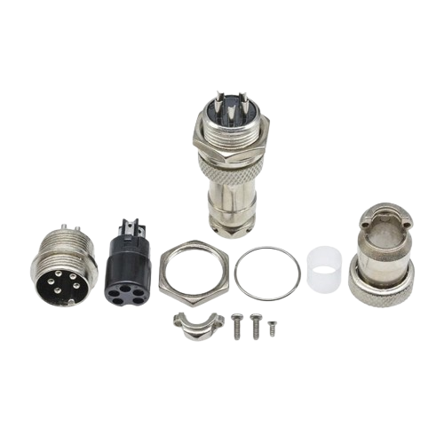 Set conector aviator 7 pini GX16 mama-tata, carcasa metalica, montaj panou 16mm, cu accesorii incluse