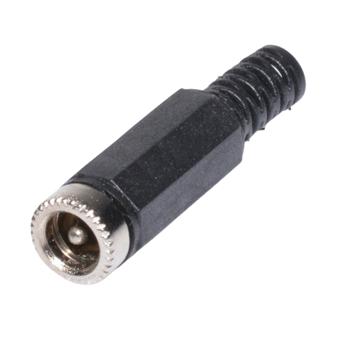 Mufa alimentare mama DC 2,1mm, vedere frontala cu pinul interior si cap metalic zimtat