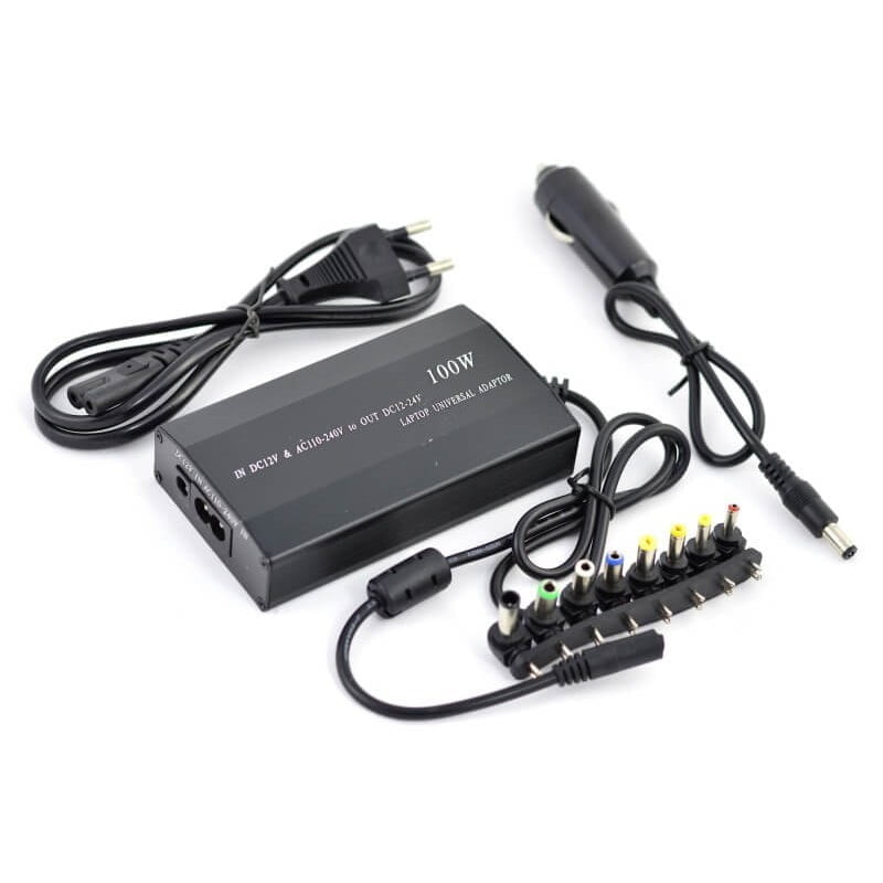 Alimentator universal laptop 100W, intrare AC 110-240V si DC 12V, 8 conectori interschimbabili inclusi, cablu auto