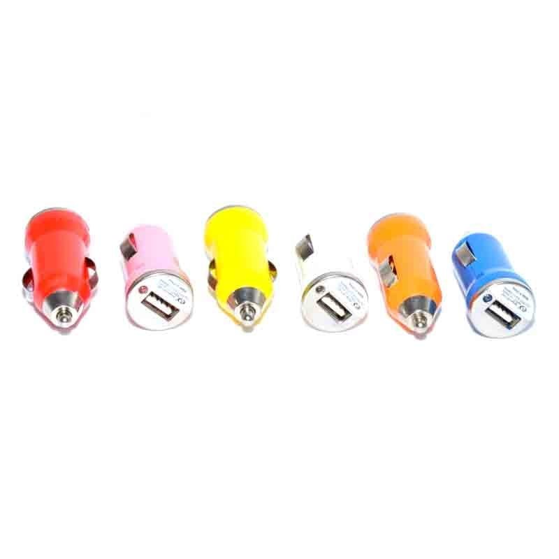 Incarcator auto USB bricheta 12V-24V, 400mA, disponibil in 6 culori: rosu, roz, galben, alb, portocaliu, albastru