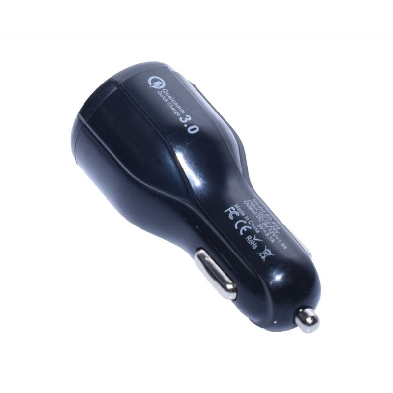 Incarcator auto dual USB QC3.0, vedere laterala cu specificatii tehnice inscriptionate