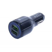 Incarcator auto dual USB QC3.0 si 3.1A, negru, cu inel luminos albastru, pentru priza bricheta 12V-24V
