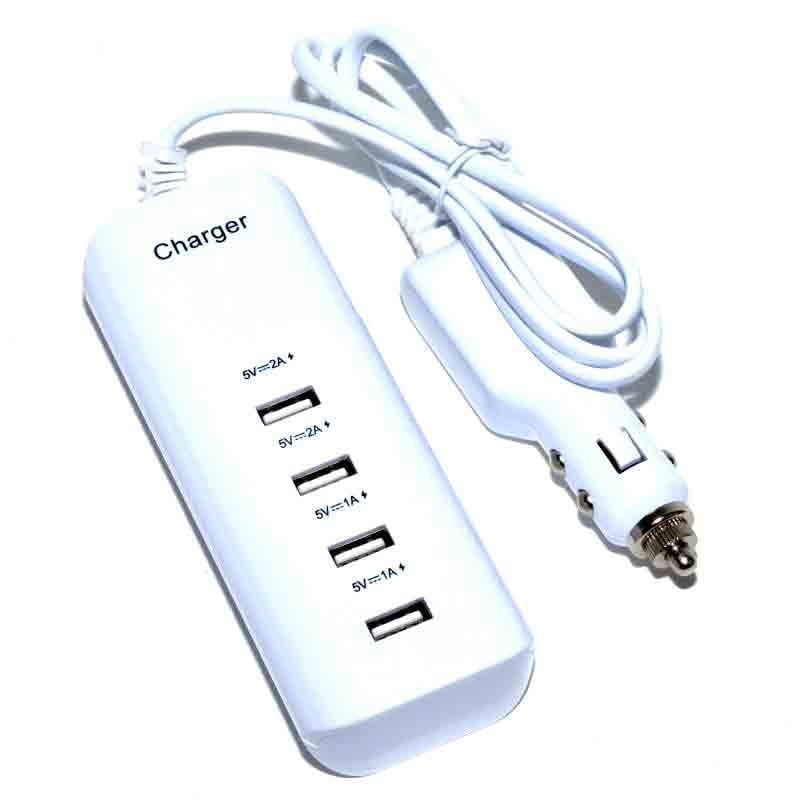 Incarcator auto bricheta 4 porturi USB, putere totala 20W, 2x2A si 2x1A, cablu 1.2m, alb