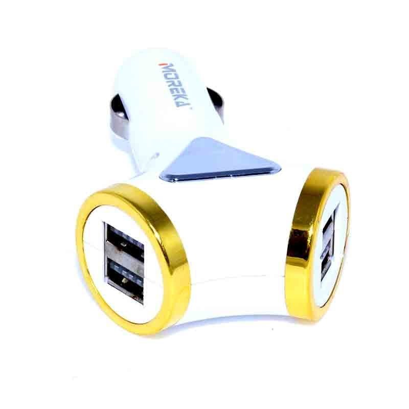 Incarcator auto bricheta 4 porturi USB, 4000mA, compatibil 12-24V, design alb cu finisaje aurii