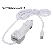 Incarcator auto fast Micro USB 3,1A cu cablu 100cm si port USB suplimentar, compatibil 12V-24V
