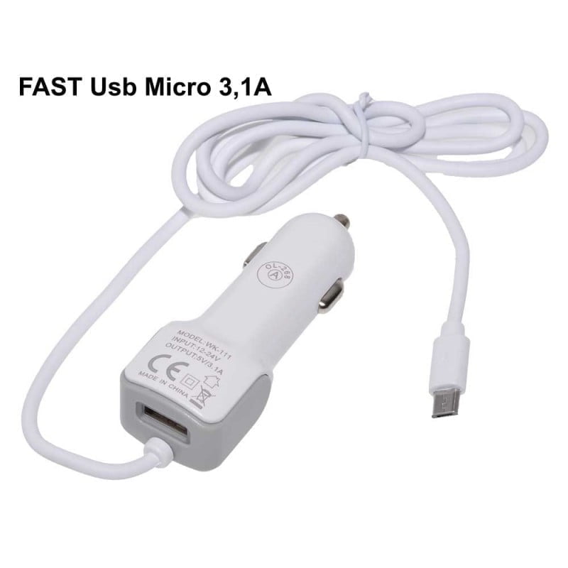 Incarcator auto fast Micro USB 3,1A cu cablu 100cm si port USB suplimentar, compatibil 12V-24V