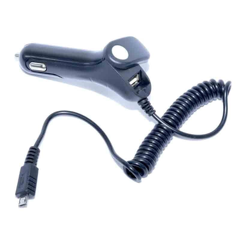 Incarcator auto bricheta 2,1A cu cablu Micro USB spiralat si port USB suplimentar, compatibil 12V-24V
