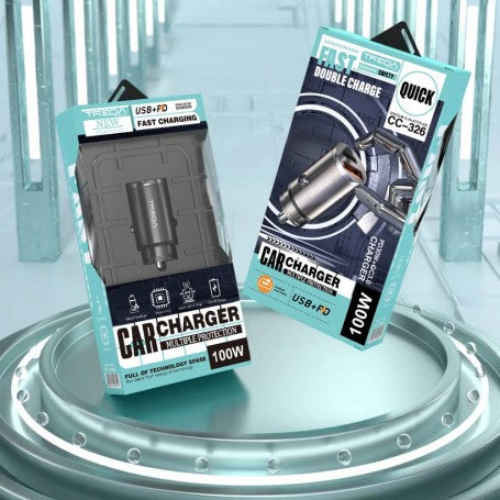 Incarcator auto 100W USB-C PD in ambalaj original, cutie dubla prezentare fata-spate
