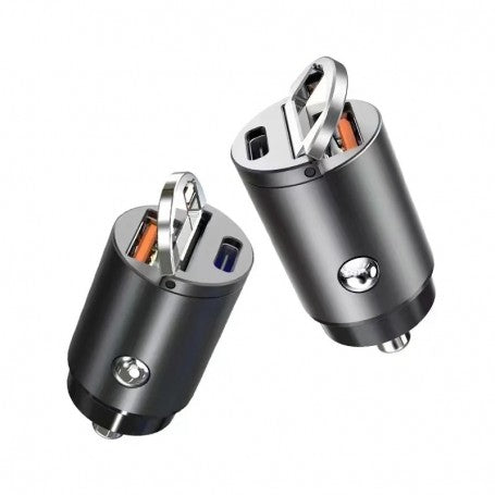 Doua variante de incarcator auto 100W USB-C si USB-A, cu capac deschis si porturile illuminate