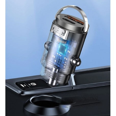Incarcator auto 100W cu circuit intern vizibil transparent si LED albastru, montat in consola