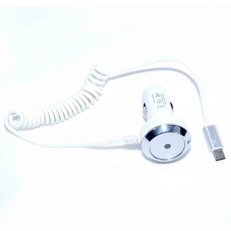 Incarcator auto bricheta USB Type-C 2.1A, cablu spiralat extensibil si indicator LED, alb