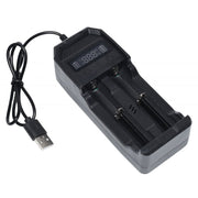 Incarcator dublu Li-Ion 3.7V cu display digital si cablu USB, compatibil 18650, incarcare simultana 2 acumulatori
