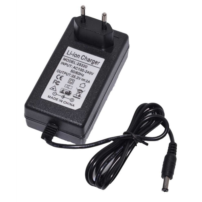Incarcator Li-Ion 25,2V 2A cu mufa DC 2,1x5,5mm si cablu 100cm, compatibil 100-240V AC, pentru scule electrice