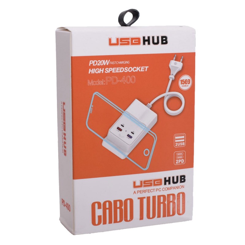 Hub USB cu incarcare rapida PD 20W, 2 porturi USB si 2 porturi Type-C, cablu 150 cm inclus