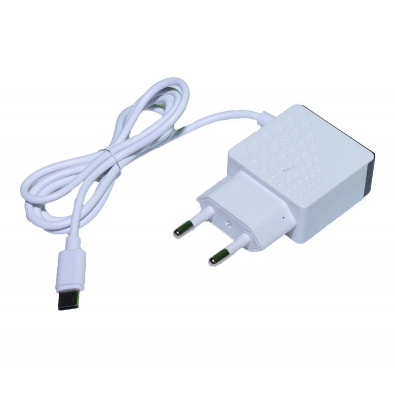 Incarcator retea dual USB cu cablu Type-C inclus, vedere laterala cu stecker EU