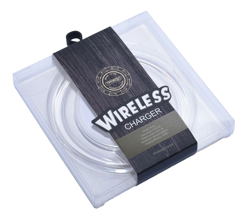 Incarcator wireless rotund in ambalaj original, eficienta peste 70%, input 5V 2A, cutie transparenta