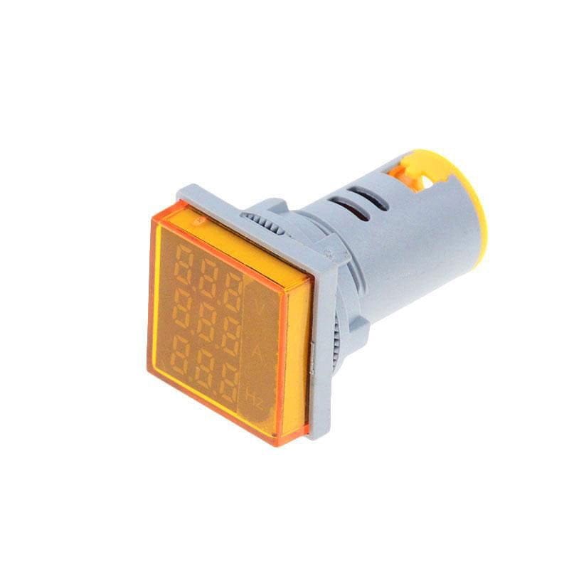 Indicator digital 3 in 1 patrat galben, vedere laterala cu corp montaj panel 22mm