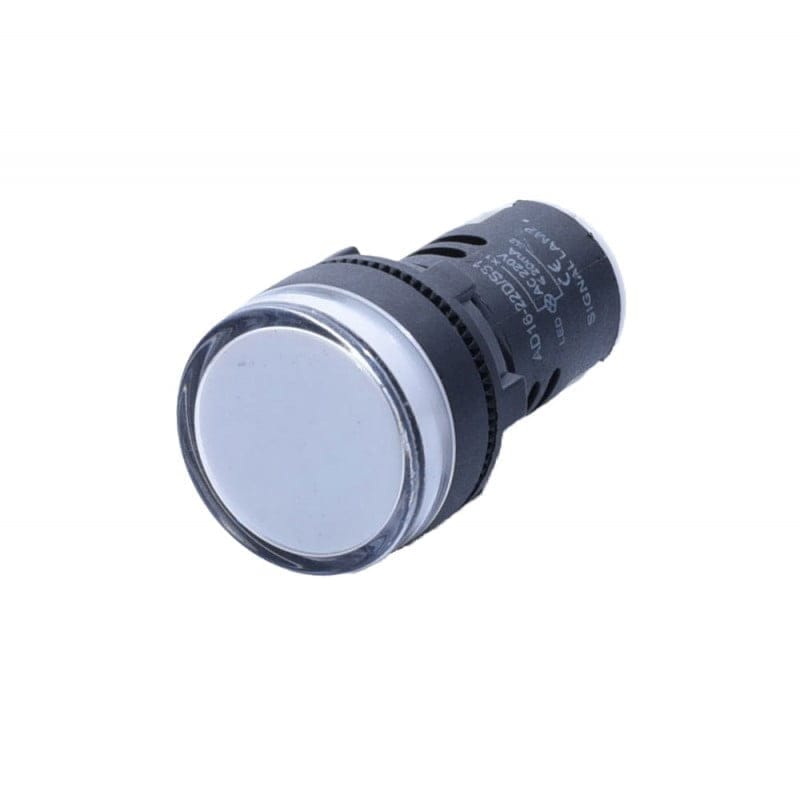 Indicator martor LED alb 220V, unghi lateral cu capsula transparenta si corp negru robust