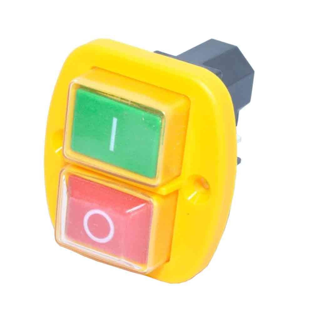 Intrerupator ON/OFF cu releu 250V 15A, IP55, butoane verde pornire si rosu oprire, carcasa galbena
