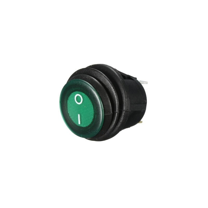 Buton ON-OFF rotund cu LED verde, protectie cauciuc, 220V/3A, montaj panou 19mm