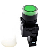 Buton push industrial 22mm NC, cap cauciuc verde, montaj panou, contact aliaj argint, revenire automata