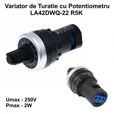 Variator de turatie cu potentiometru rotativ 250V 2W, montaj 22mm, IP65, scala 0-10