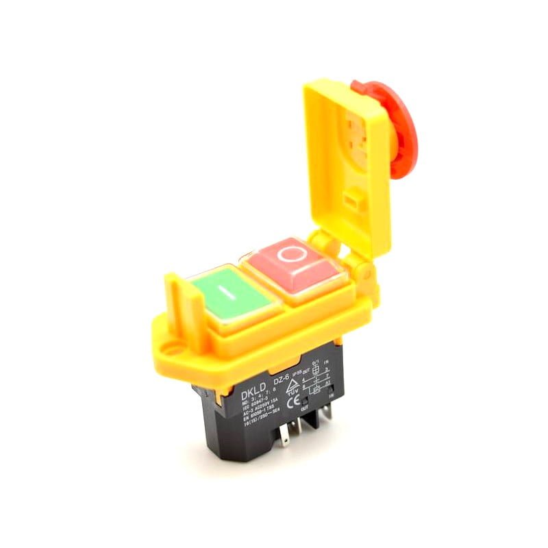 Intrerupator cu releu termic 16A 220V IP55, butoane ON/OFF verde-rosu si buton oprire urgenta