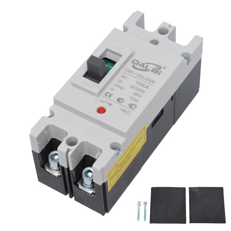 Intrerupator MCCB 125A 500V DC bipolar cu kit de montaj suruburi si capace terminale incluse