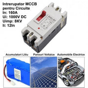 Intrerupator MCCB 2P 160A 1000V DC pentru instalatii solare, baterii litiu si vehicule electrice