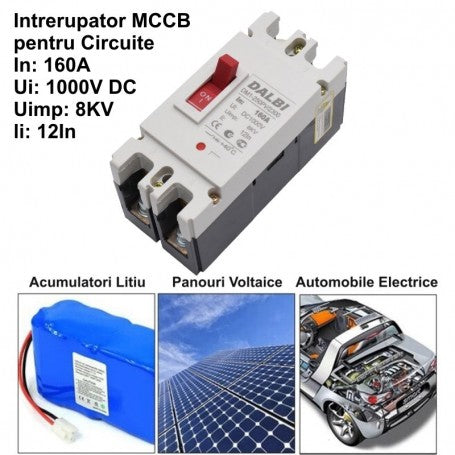 Intrerupator MCCB 2P 160A 1000V DC pentru instalatii solare, baterii litiu si vehicule electrice