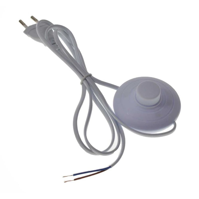 Intrerupator de picior cu cablu alb 1,5m, stecher Schuko, conductor 2x0,5mm2, pentru lampi 220V