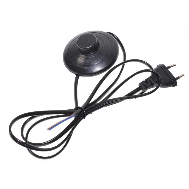 Intrerupator de picior cu cablu negru 1.5m si stecher EU, compatibil 220V, pentru lampi de podea
