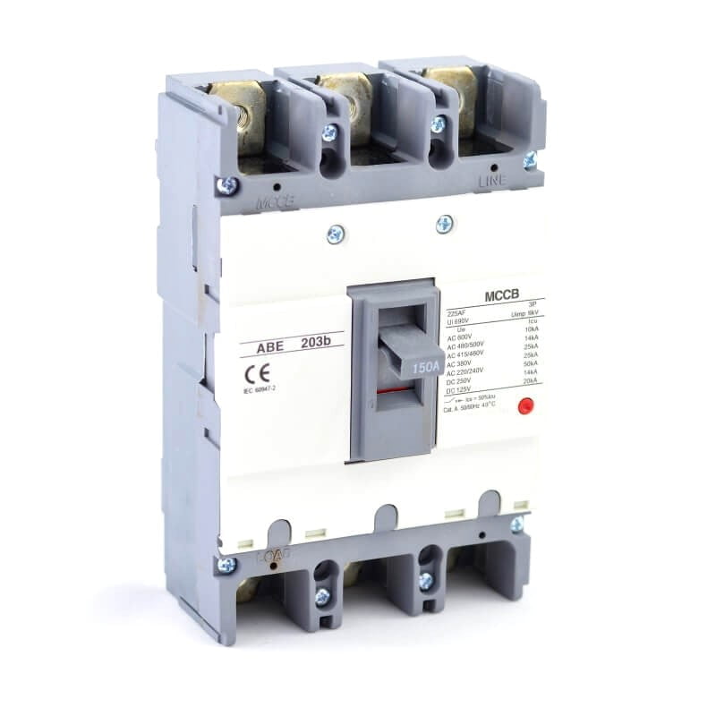 Intrerupator de putere trifazat MCCB 150A, montaj sina DIN, tensiune AC 690V, protectie suprasarcina si scurtcircuit