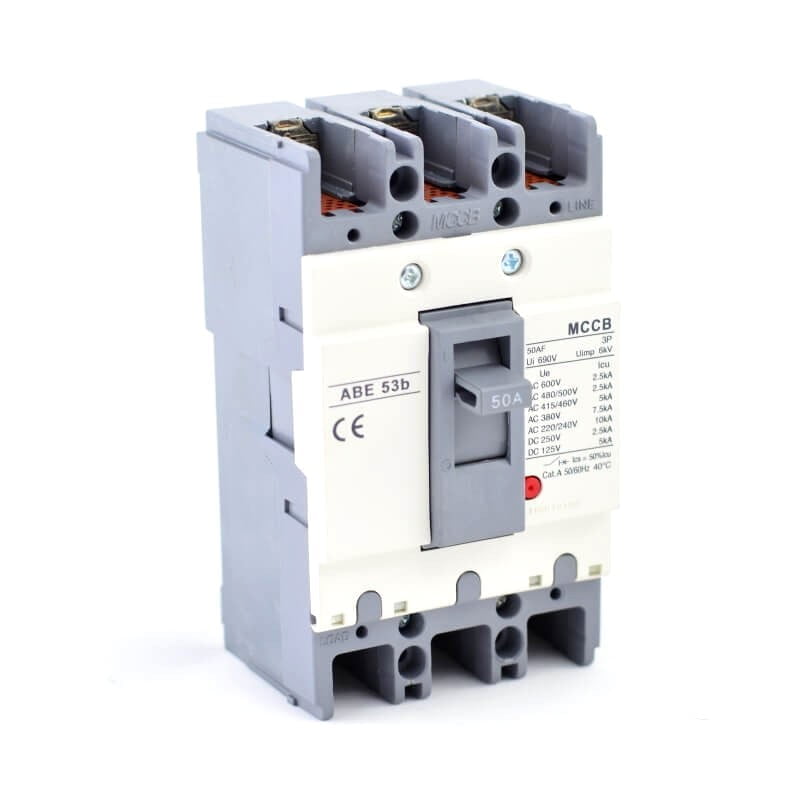 Intrerupator de putere trifazat MCCB 50A, montaj sina DIN, protectie suprasarcina si scurtcircuit, certificare CE