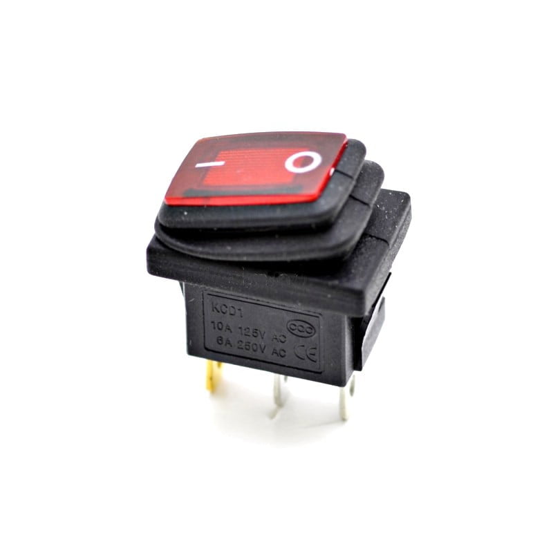 Intrerupator basculant ON/OFF cu LED rosu si protectie cauciuc, 10A 250V, buton iluminat pentru panou electric