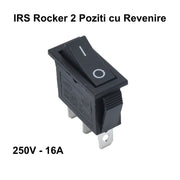 Intrerupator rocker basculant 2 pozitii cu revenire, 16A 250V, 3 contacte, terminal papuc 6.3mm