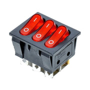 Intrerupator triplu ON-OFF cu LED rosu, 16A 250V, 3 circuite independente, montaj panou