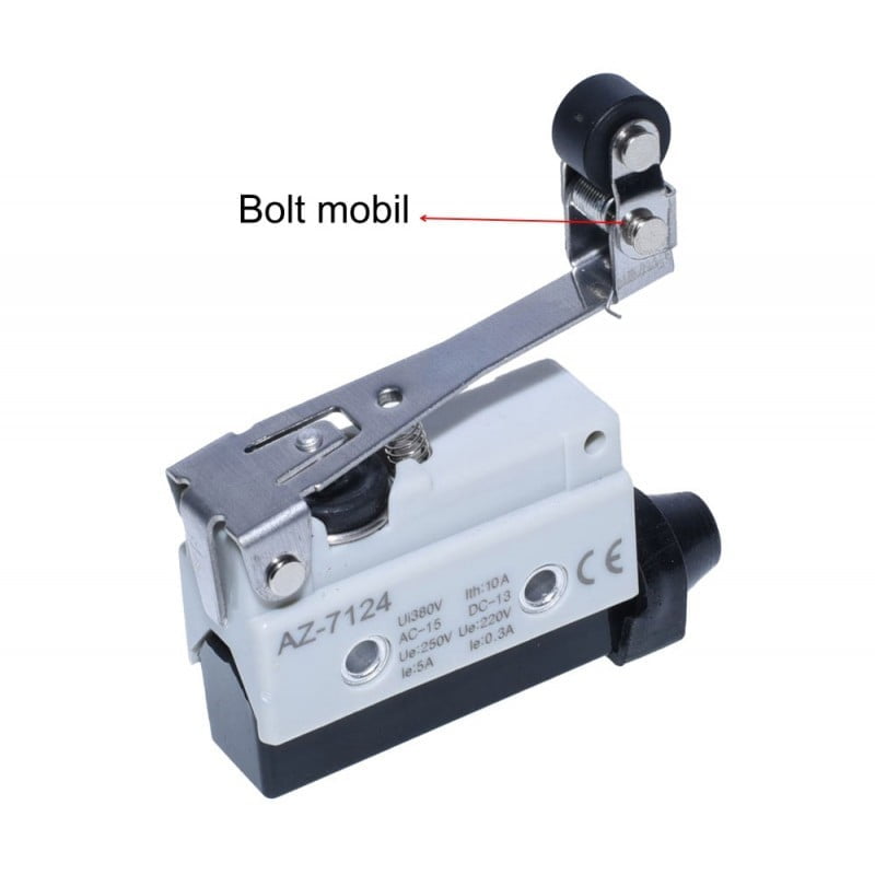 Limitator cu tija si rola 10A 250V AC, bolt mobil evidentiat, carcasa plastic ignifug