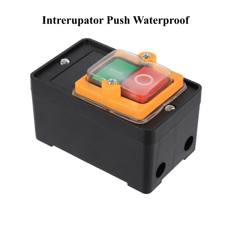 Intrerupator push waterproof cu membrana cauciuc transparent si butoane verde-rosu, vedere laterala