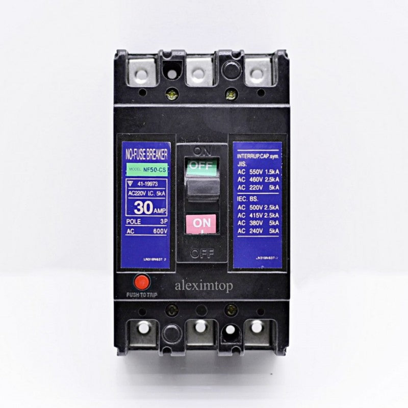 Intrerupator automat MCCB 30A, 600V AC, trifazat, cu buton Push-to-Trip si comanda ON/OFF