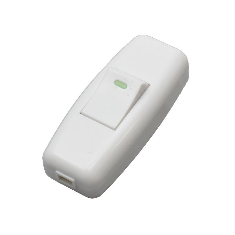 Intrerupator pe fir alb 10A 250V cu indicator LED verde, design compact pentru lampi si veioze
